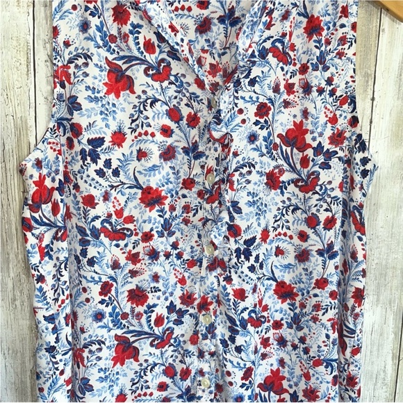 Ann Taylor Red & Blue Floral Sleeveless Blouse - Picture 3 of 4